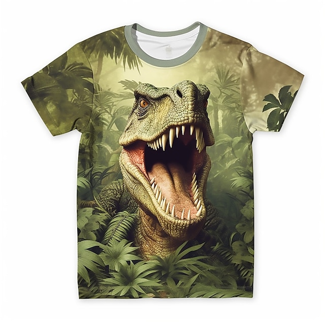  Jul Pojkar 3D Dinosaurie T-shirt Skjortor Kortärmad 3D-tryck Sommar Vår Aktiv Sport Mode Barn 3-12 år Utomhus Ledigt Dagligen Normal