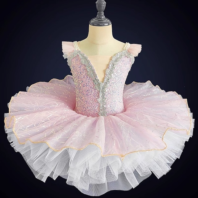  Dětské taneční kostýmy Balet Taneční kostýmy Šaty Flitry Tyl Dívčí Výkon Párty Bez rukávů Spandex Organza