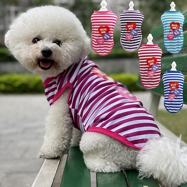 Майка для собак, простая полосатая трехцветная футболка с надписью «Love Dog», летняя одежда для домашних животных, одежда для плюшевых котов, би-медведей