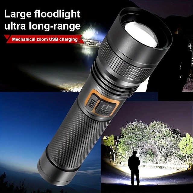  1pc 10000lm High Power Zoom Flashlight - Portable Rechargeable and Durable for Outdoor Adventures