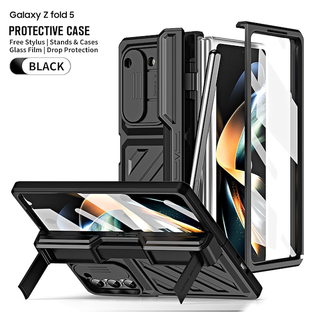  Phone Case For  Samsung Galaxy Z Fold 5 4 Hinge Protection Stylus Case With Glass Front Film & Slide Lens Cover Ultra Drop-proof Cover