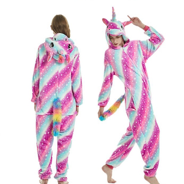  Kid's Adults' Kigurumi Pajamas Nightwear Unicorn Animal Onesie Pajamas Funny Costume Flannel Cosplay For Men and Women Boys and Girls Christmas Animal Sleepwear Cartoon