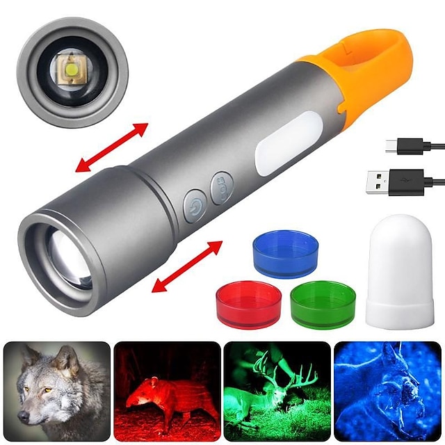  مصباح LED ليزر فائق السطوع شعلة عالية القوة مصباح فلاش USB قابل لإعادة الشحن 18650 شعلة صيد قابلة للتكبير ومقاومة للماء