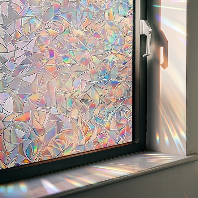  Rainbow Window Film Translucent Stained Glass Self Adhesive Film Static Cling Thermal Insulation Window Sticker for Home