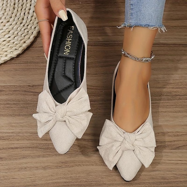  Women's Flats Slip-Ons Plus Size Comfort Shoes Daily Summer Bowknot Flat Heel Pointed Toe Elegant Fashion Casual Faux Suede Loafer Black Pink Red