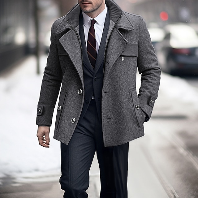  Herren Wintermantel Wollmantel Trenchcoat Outdoor Freizeitskleidung Herbst Winter Wollen warm Windbreaker Oberbekleidung Bekleidung Modisch Strassenmode Glatt Tasche Kargen Einreihiger Verschluss