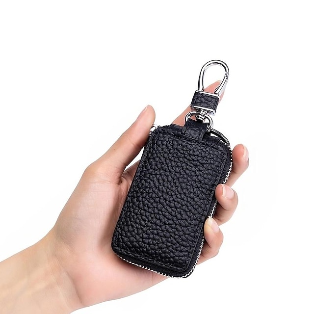  Genuine Leather Car Key Bag, Universal Models Of Men's Cowhide Key Bag Zipper Key Leather Cover