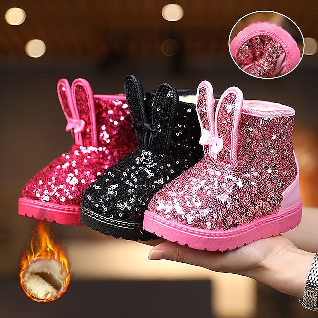  Girls' Boots Daily Snow Boots Bootie Flower Girl Shoes Glitter Portable Breathability Non-slipping Princess Shoes Big Kids(7years +) Little Kids(4-7ys) Daily Theme Party Walking Strappy Black Pink