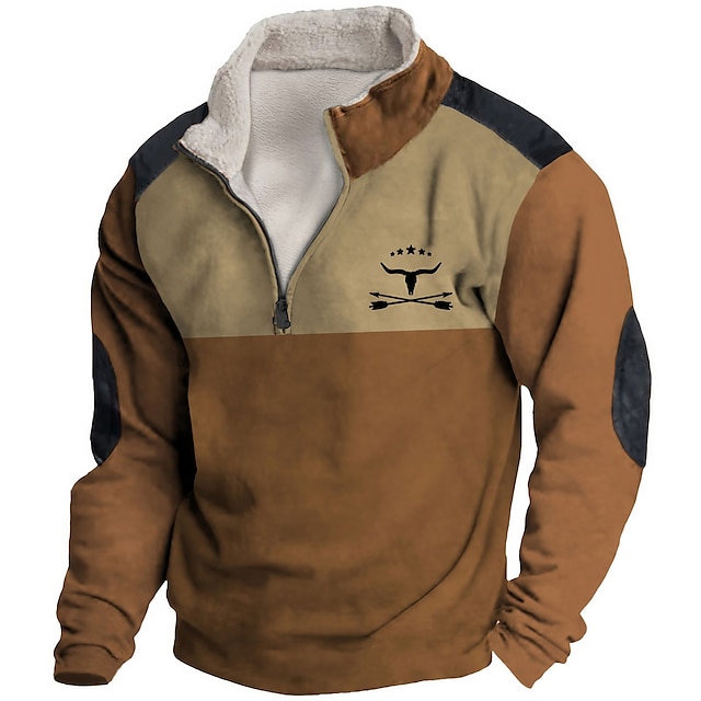  Per uomo Pop art Color Block Cowboy Felpe Felpa Felpa con zip Manica lunga Felpa Chiusura lampo quarto Giornaliero Essenziale Informale Stampa 3D Da mare Per eventi Per uscire Stampa Vello Autunno