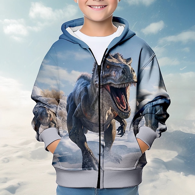  Garçon 3D Dinosaure Sweat à capuche Manteau Pardessus manche longue 3D effet Automne Hiver Mode Vêtement de rue Frais Polyester Enfants 3-12 ans Extérieur Casual du quotidien Standard