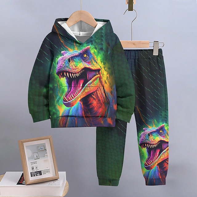  Boys 3D Dinosaur Dragon Hoodie & Pants Set Long Sleeve 3D Printing Fall Winter Active Fashion Cool Polyester Kids 3-12 Years Outdoor Street Vacation Regular Fit