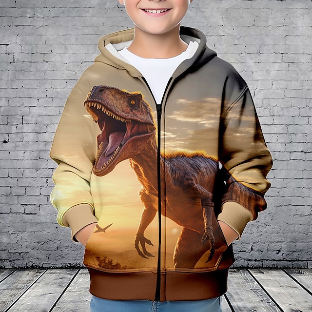  Jongens 3D Dinosaurus Trui met capuchon Jas Overkleding Lange mouw 3D-afdrukken Herfst Winter Modieus Streetwear Stoer Polyester Kinderen 3-12 jaar Buiten Casual Dagelijks Normale pasvorm