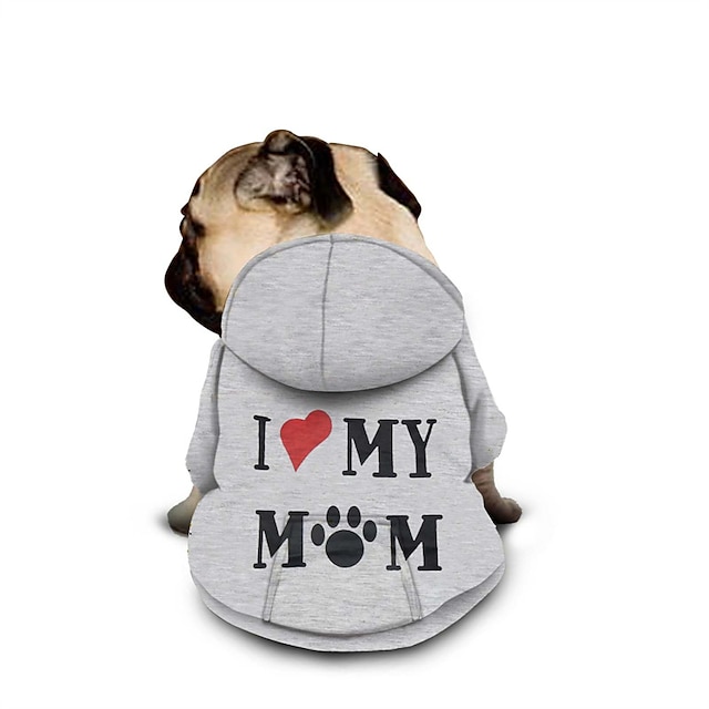  I LOVE MY MOM Dog Hoodie With Letter Print Text memes Dog Sweaters for Large Dogs Dog Sweater Solid Soft Brushed Fleece Dog Clothes Dog Hoodie Sweatshirt with Pocket