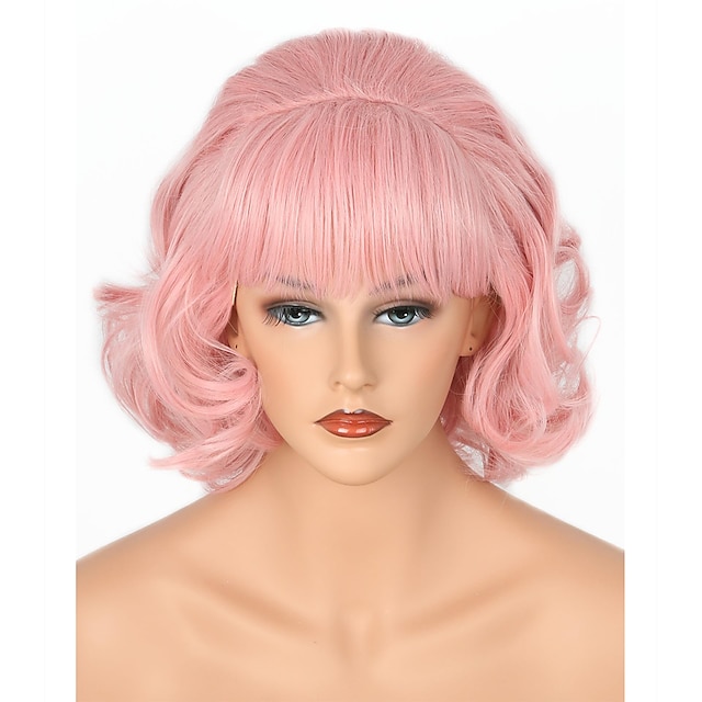  graisse frenchy perruque années 50 perruque pour dames roses vintage nid d’abeille en forme bob perruque bouclée