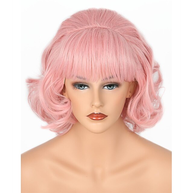 Grease Frenchy Wig 50s Wig for Pink Ladies Vintage Honeycomb Shaped Bob Curly Wig Halloween Wigs4