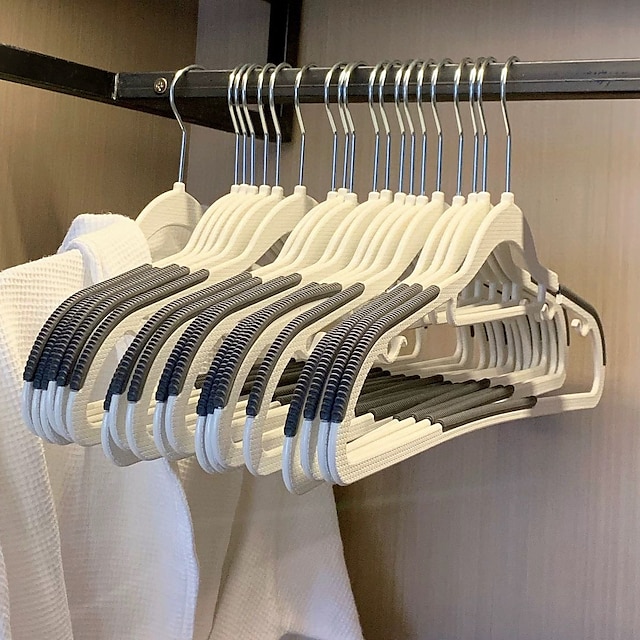  10 sztuk plastikowych wieszaków antypoślizgowych suche mokre wieszaki na ubrania z super antypoślizgowymi podkładkami wieszak oszczędzający miejsce do szafy organizer na ubrania