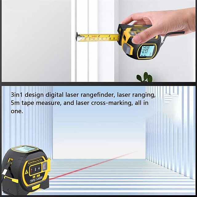 3 in 1 Laser Rangefinder 5m Tape Measure Ruler LCD Display with ...