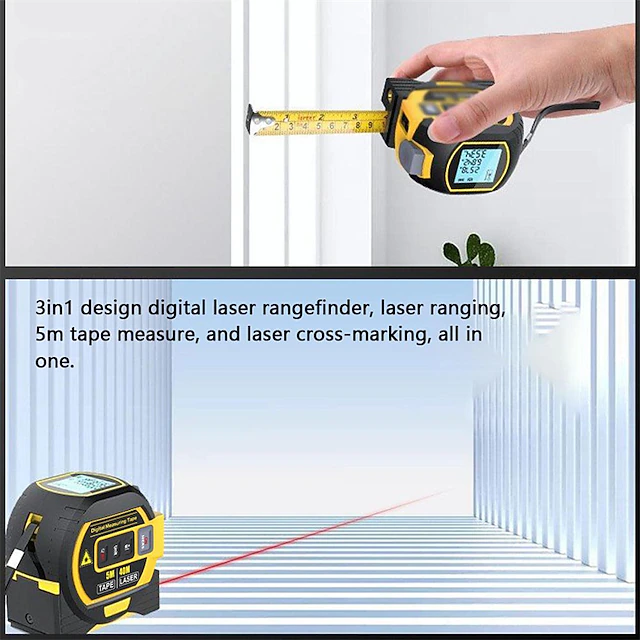 3 in 1 Laser Rangefinder 5m Tape Measure Ruler LCD Display with ...
