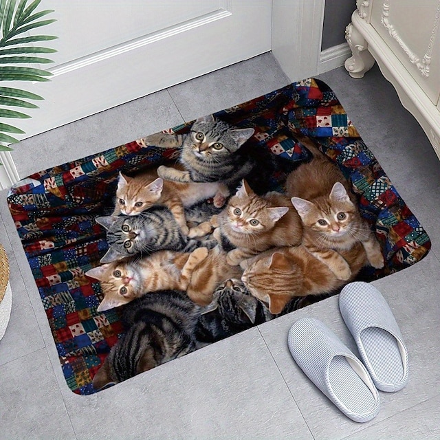  søte katter dørmatte gulvmatter vaskbare tepper kjøkkenmatte sklisikkert oljetett teppe innendørs utendørs matte soverom dekor baderomsmatte inngangsteppe