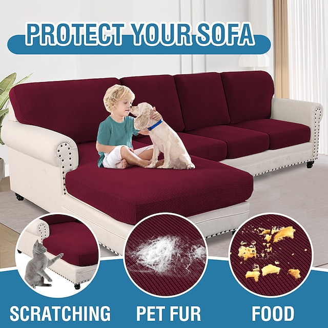  capa de sofá seccional elástica com capa de encosto e capa de almofada, capa de chaise longue em forma de L para cães, capa protetora lavável anti-riscos