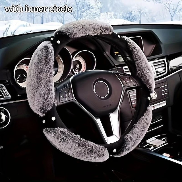  auto pluche stuurhoes pluche kunstmatige diamant mode winter essentiële auto-interieur accessoires voor vrouwen