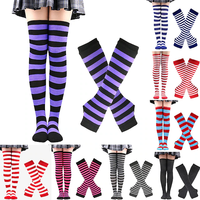 2PCS Over Knee Striped Socks and Long Arm Warm Gloves Set Christmas Socks Women's Y2K Retro Xmas Accessories 6