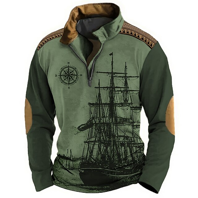 Sailboat And Compass Mens Graphic Hoodie Ship Prints Daily Classic ...