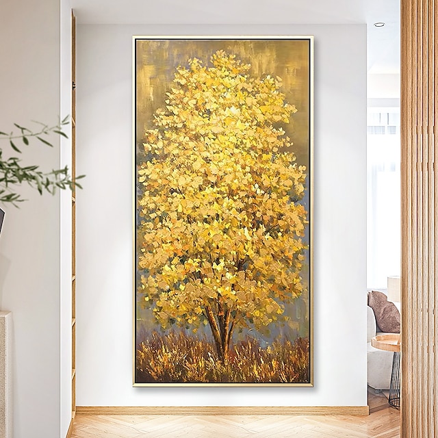  100% ציור שמן אמנות בד מודרני גדול צבוע ביד ציורי עץ זהב לסלון בית תפאורה קיר אמנות תמונה מגולגל ללא מסגרת