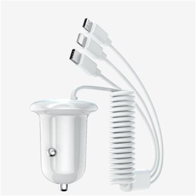  Cavo a molla per caricabatteria da auto a ricarica rapida 3 in 1, caricabatteria per auto singolo misto misto da 15 W, compatibile con telefoni cellulari, fotocamere portatili