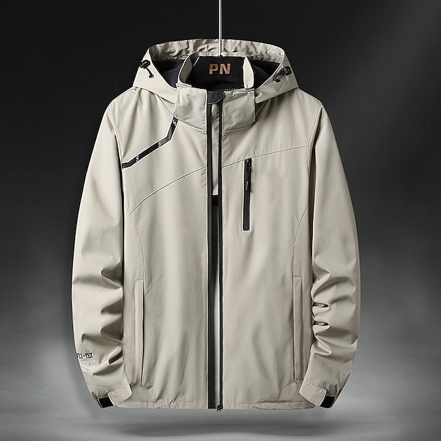  Herren Outdoorjacke Regenjacke Wanderjacke Freizeitskleidung Urlaub Wochenende Weich Zip WASSERDICHT Herbst Winter Glatt Warm Moderne zeitgenössische Mit Kapuze Sportkleidung Dick Standard Schwarz