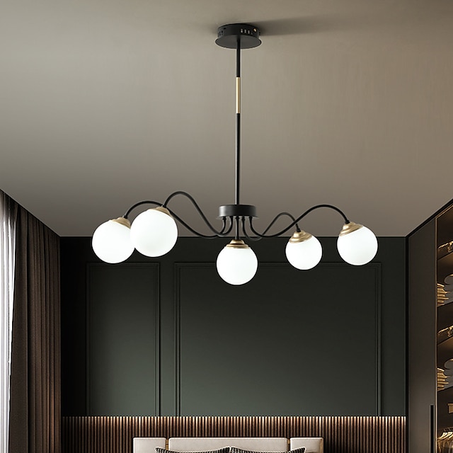  LED Pendant Light Chandelier Gold Black 70cm Modern Globe Design 5 Heads Hanging Light for Bedroom Living Room 110--240V