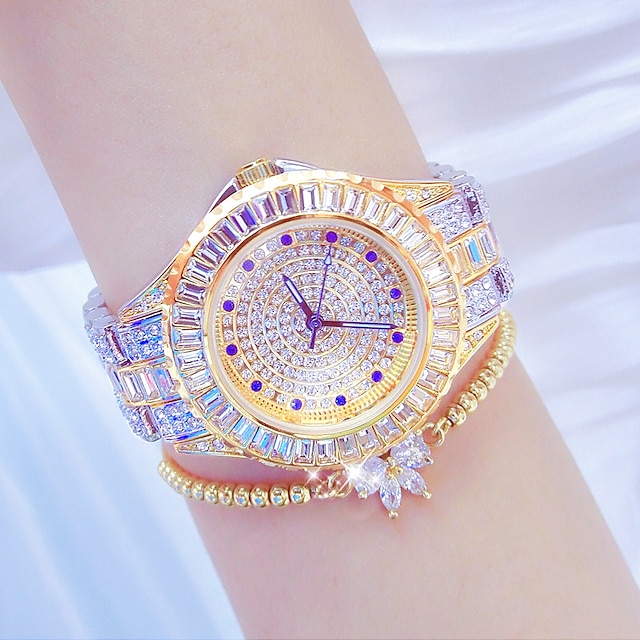  Wrist Watch Quartz Watch for Women Full Diamond Crystal Analog Quartz Glitter Fashion Luxury Bling Rhinestone Bracelet Stainless Steel
