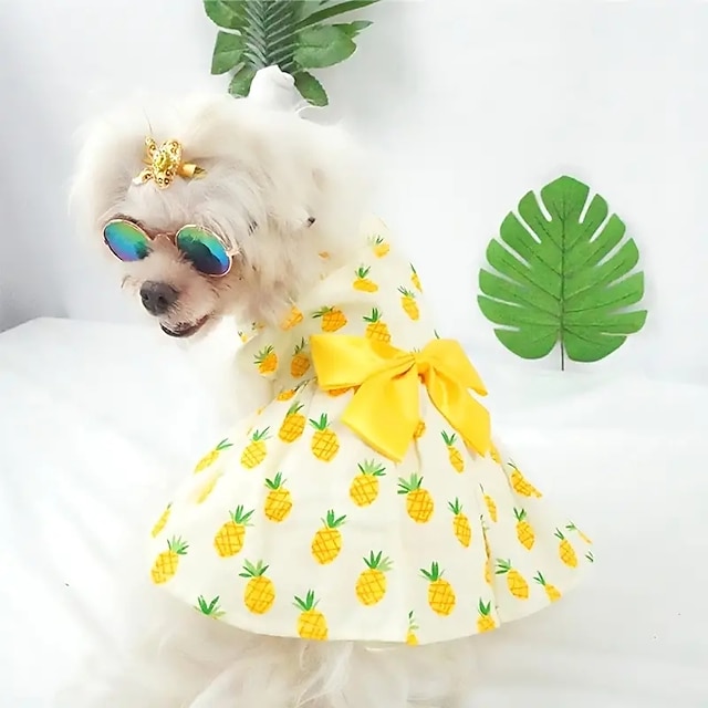  Sommerkleid für Haustiere, Hundekleid mit Schleife & Ananasmuster für kleine mittelgroße Hunde & Katzen-Haustierkleidung