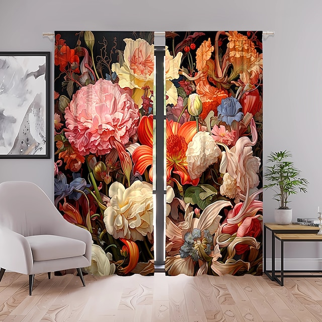  2 Panels Curtains For Living Room Bedroom, Flowers Curtain Drapes for Bedroom Door Kitchen Window Treatments Thermal Insulated Room Darkening