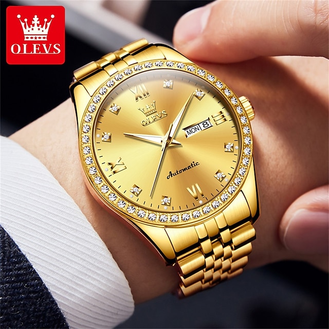  Olevs 7012 novo relógio mecânico automático de luxo para homens 41mm mostrador calendário duplo relógios masculinos à prova d'água relógio de pulso masculino