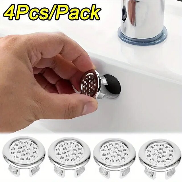  4pcs / Pack Plastic Bathroom Kitchen Basin Sink  Overflow Cover RiInsert Replacement  Chrome Hole Round Drain Cap  Basin Accessory