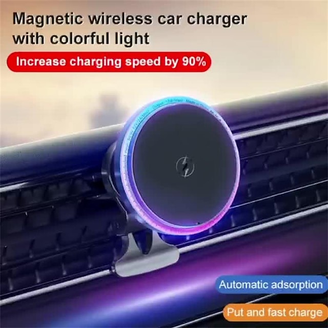  Bezdrátová nabíječka do auta magnetický držák telefonu pro rychlé nabíjení s led oslňujícím atmosférickým světlem