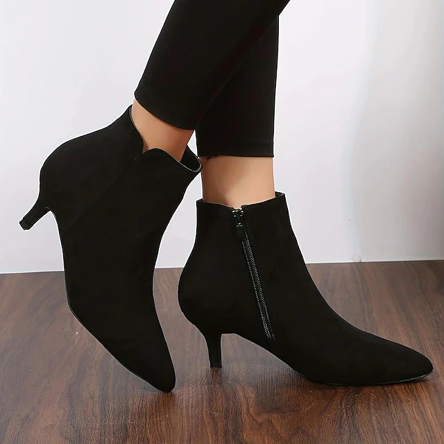 Chic Women's Black Faux Suede Pointed-Toe Ankle Boots with Zipper Closure - Ideal for Evening Events, Office Wear, and Fashionable Outings 8