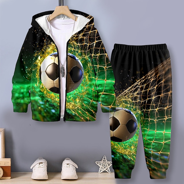  Boys 3D Football Hoodie & Pants Set Long Sleeve 3D Printing Fall Winter Active Fashion Cool Polyester Kids 3-12 Years Outdoor Street Vacation Regular Fit
