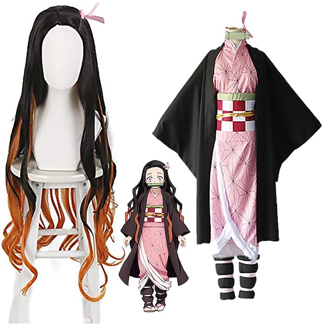  Inspired by Demon Slayer: Kimetsu no Yaiba Kamado Nezuko Anime Cosplay Costumes Japanese Cosplay Suits Coat Underwear Kneepad For Women‘s / Rope / Sash / Ribbon / Rope / Sash / Ribbon With Wig
