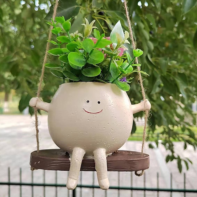  Swing Face Planter Pot Hanging Head for Indoor Outdoor Plant Succulent Pots String of Pearls Live Resin Flower Best Gift Mother and Teacher Appreciation