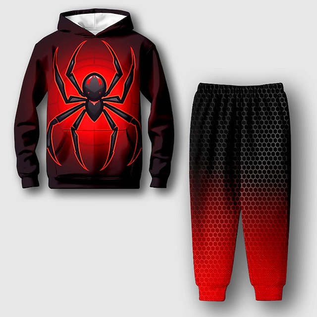  Boys 3D Spider Hoodie & Pants Set Long Sleeve 3D Printing Fall Winter Active Fashion Cool Polyester Kids 3-12 Years Outdoor Street Vacation Regular Fit