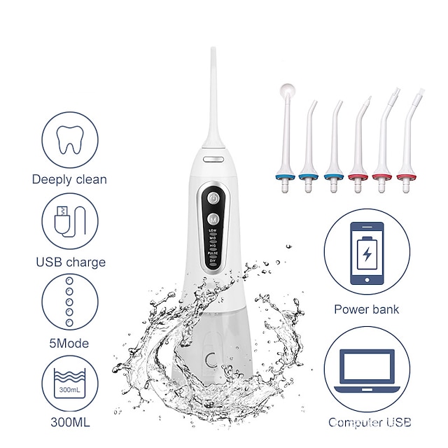  irrigazione orale portatile con serbatoio dell'acqua da 300 ml irrigatore dentale elettrico getto potente idropulsore 8 modalità ricaricabile