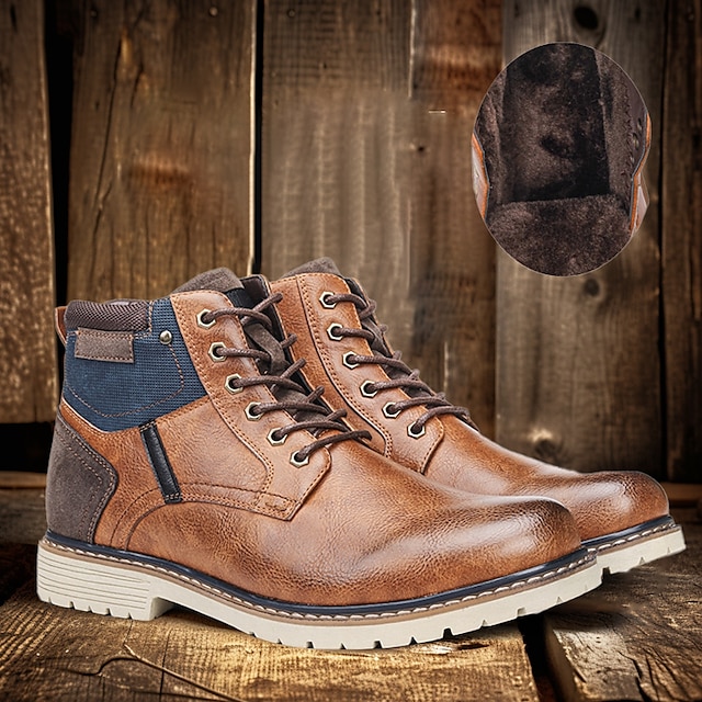  Hombre Botas Retro Botas de trabajo Zapatillas de trabajo Zapatos de Paseo Vintage Casual Exterior Diario Cuero Altura Incrementando Mitad de Gemelo Cordones Negro Marrón Color Caquí Otoño Invierno
