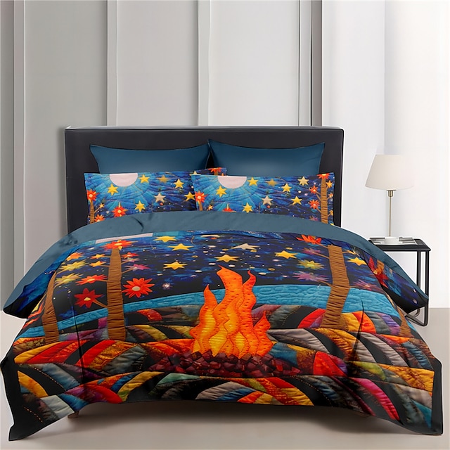  dynetrekk flamme quilt art mønster dynetrekk sett mykt 3-delt luksus sengetøysett i bomull hjemmeinnredning gave