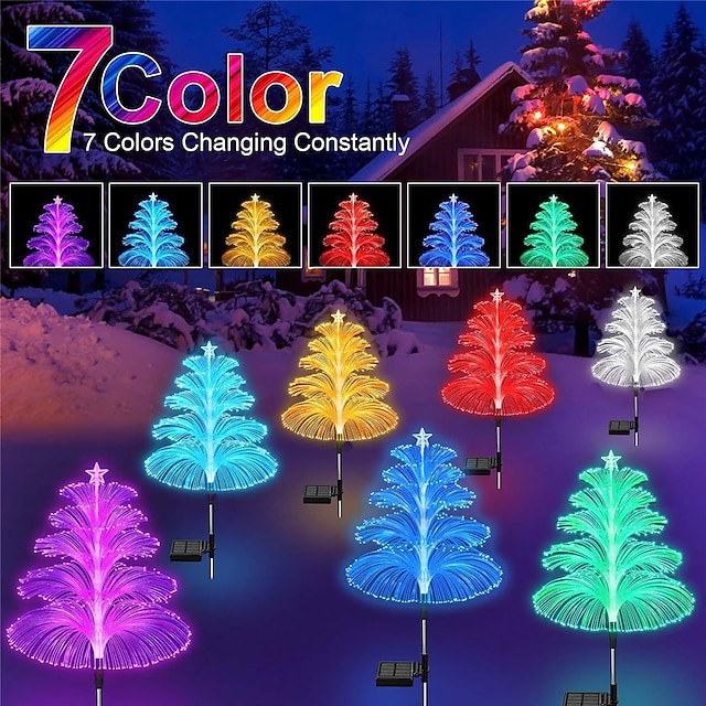  led kleurrijke gradiënt glasvezel kerstboom vloer insert licht outdoor decoratie villa sfeer festival feestdecoratie licht kwallen gazon licht 1pc