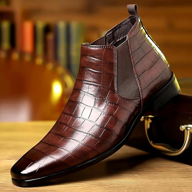Men's Crocodile Pattern Faux Leather Chelsea Boots with Elastic Side Panels - Ideal for Formal Events, Business Meetings, and Elegant Casual Outings 11