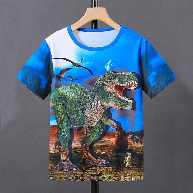  Meninos 3d dinossauro camisa de manga curta impressão 3d outono ativo esportes moda poliéster crianças 3-12 anos ao ar livre casual diário ajuste regular
