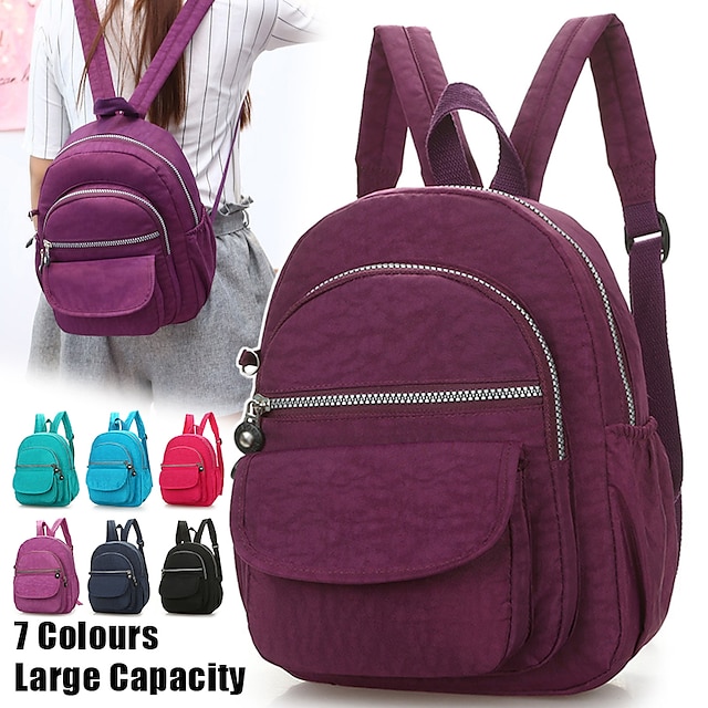  Women's Backpack School Bag Bookbag Mini Backpack Commuter Backpack School Outdoor Daily Solid Color Nylon Large Capacity Breathable Lightweight Zipper Black Navy Blue Sky Blue