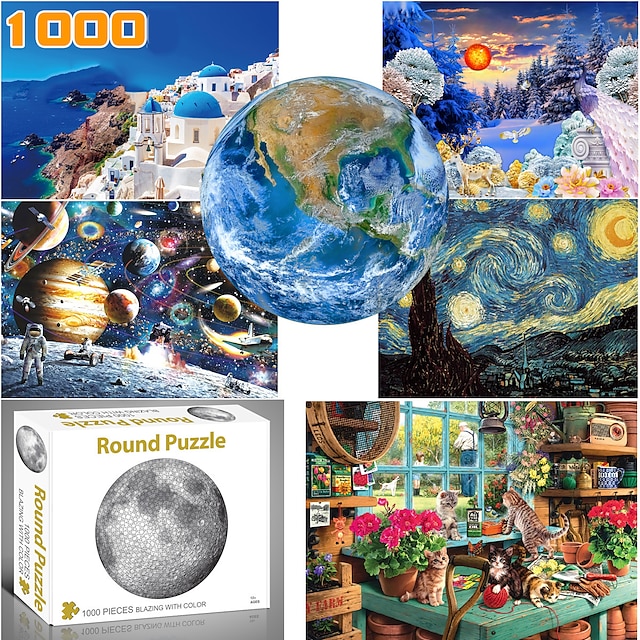  Creative 1000 Pieces Of Flat White Card Paper Thickened Puzzle Circular Moon Love Sea Puzzle Toy For Adults